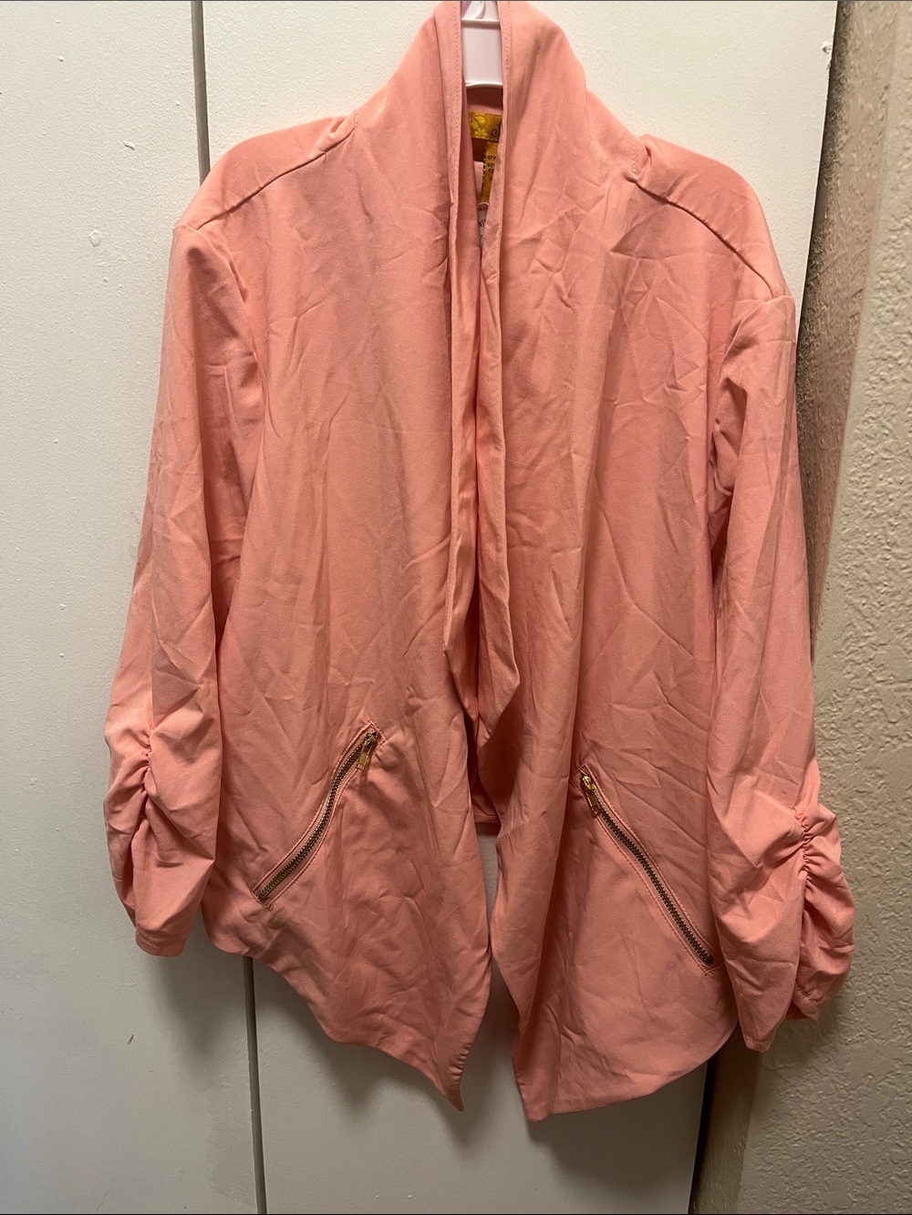 Finesse Pink Open-Front Draped Jacket with Zip Pockets
